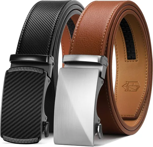Zitahli Ratchet Belt for Men - 2 Packs Mens belt Leather with 1 38" Brown Black Belt in Gift Set Box - Micro Adjustable Belt
