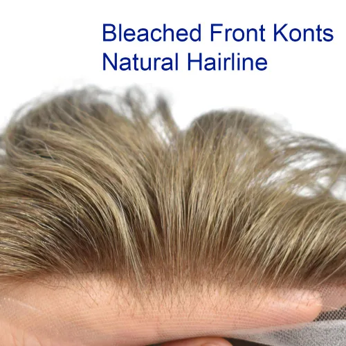 Vista 135 de Toupee - Sistemas de reemplazo de cabello para hombre, encaje frontal suizo, nudo blanqueado, pieza de cabello humano natural