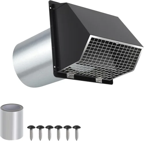 Vista 11 de Ventilación de pared con capucha de 10 pulgadas con rejilla y amortiguador, tapa de ventilación de escape de pared exterior para campana extractora
