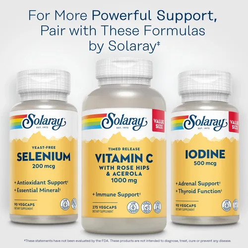 Vista 6 de Solaray Selenio 200, sin levadura, 200 mcg, inmune saludable, función tiroidea, apoyo antioxidante, fórmula de alta absorción, vegano y sin OMG, 90