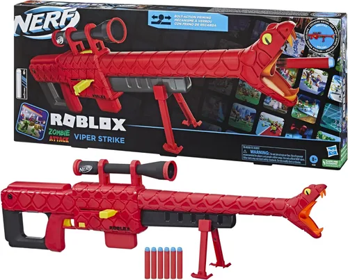 Vista 2 de Nerf Roblox Zombie Attack: Viper Strike Lanzamisiles con Escopeta Inspirado en Sniper con Alcance, Código para Artículo Virtual Exclusivo