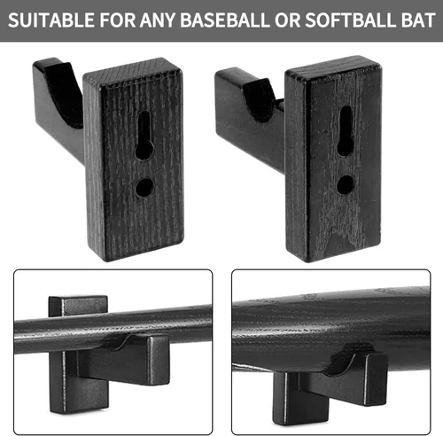 Vista 4 de Solid Wood Baseball Bat Display Case - Horizontal Rack, Sturdy Stand, Softball Holder (1PC Bat Case)