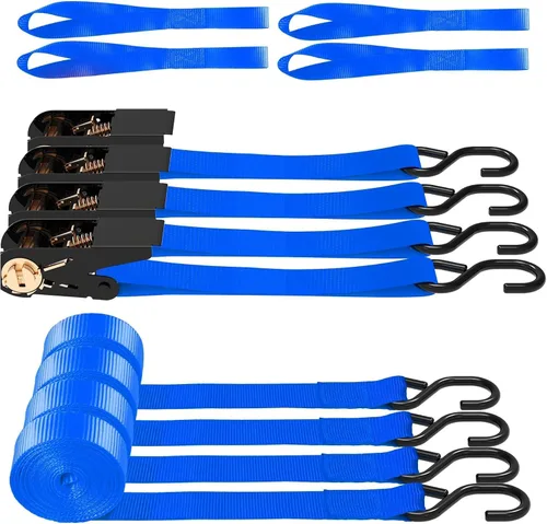 AWELCRAFT Paquete de 4 correas de trinquete, correas de trinquete de 1 pulgada x 15 pies, resistencia a la rotura de 1500 libras con gancho en S, 4
