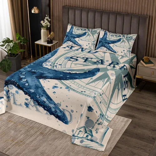 Vista 15 de Juego de colcha con temática de caballito de mar con temática de criaturas oceánicas para niños, niñas, adolescentes, decoración de habitación de un