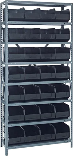 Vista 142 de Quantum QSBU-245BK Heavy Duty Shelving Unit with (7) Shelves and (24) QUS245 Black Bins for Garage Warehouse Storage Distribution 400 lb Load
