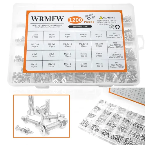 Vista 3 de Juego de 1200 tornillos de máquina de cabeza plana Phillips M2 M2.5 M3 M4 Phillips de acero inoxidable 304, tornillos de cabeza plana, tornillos