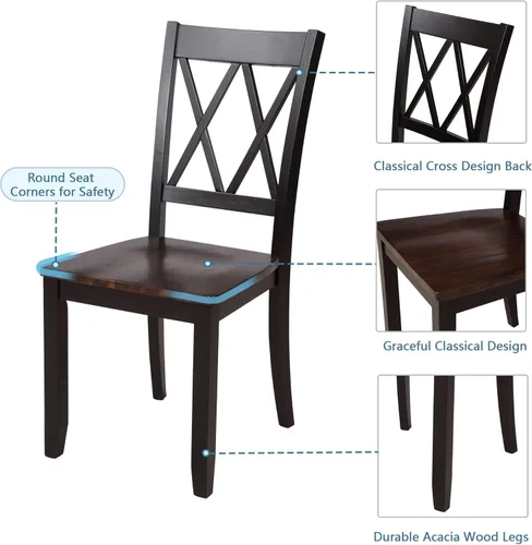 Vista 5 de LUMISOL Juego de mesa de comedor de 5 piezas, juego de mesa de cocina de granja con 4 sillas de comedor para comedor, cocina, sala de estar, negro +