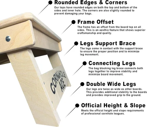 Vista 5 de CornholeAce ACE PRO Tablas de cornhole profesionales de triángulo inverso – ¡sin rebote! Patas anchas triples, madera contrachapada de abedul