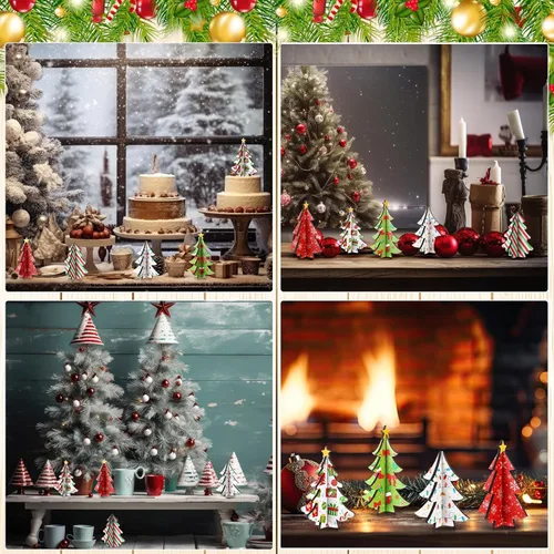 Vista 6 de Bucherry 5 piezas de árboles de Navidad de madera, decoraciones de mesa, árboles de Navidad rústicos 3D, centros de mesa de Navidad, letreros