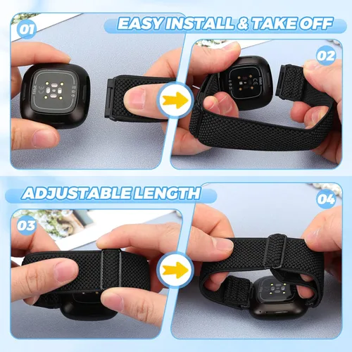 Vista 5 de Vodtian Paquete de 4 bandas elásticas compatibles con Fitbit Versa 4/3 / Sense 2, correas de bucle deportivo de repuesto ajustables de nylon