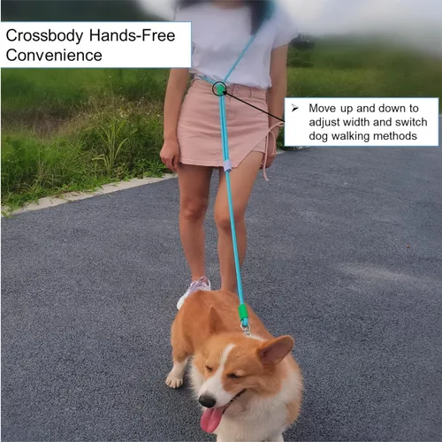 Vista 5 de Correa de perro manos libres, cintura elástica ajustable y correa cruzada con mango cómodo, cuerda de nailon resistente para perros pequeños a