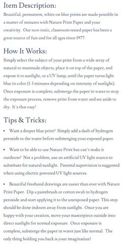 Vista 6 de Nature Print Paper - NPP40 Activado por el sol, 5 x 7 pulgadas, paquete de 40 - 1006385