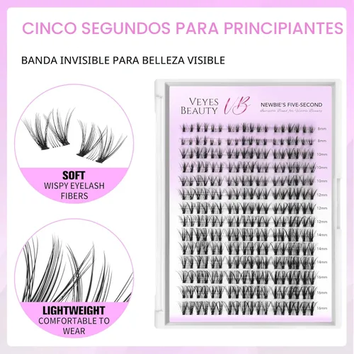 Vista 3 de VEYESBEAUTY Extensiones de pestañas de manga marrón, banda delgada e invisible, pestañas postizas individuales para principiantes, serie de cinco