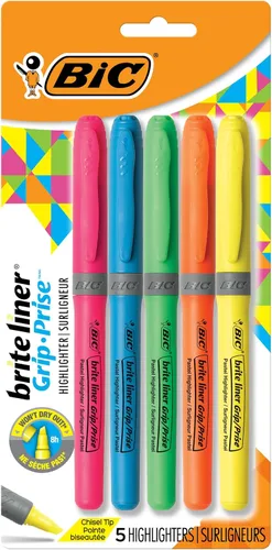 Vista 8 de BIC Brite Liner - Resaltadores, punta de cincel, 5 unidades, colores surtidos, paquete de 2