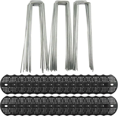 50 estacas y juntas de jardín para jardín, pasador grueso y resistente para barrera de malezas, tela para barrera de malezas, tubos, decoración de