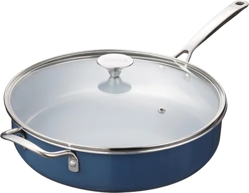 Sartén Salteadora Antiadherente con Tapa de 5 QT Sartén Profunda para Freír con Mango Auxiliar de Acero Inoxidable de 12 Pulgadas Sartén Grande de