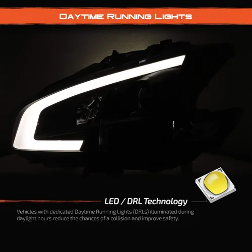 Vista 5 de AKKON - Compatible con faros delanteros de proyector de tubo de luz LED DRL Nissan Maxima 2009-2014 - Carcasa negra