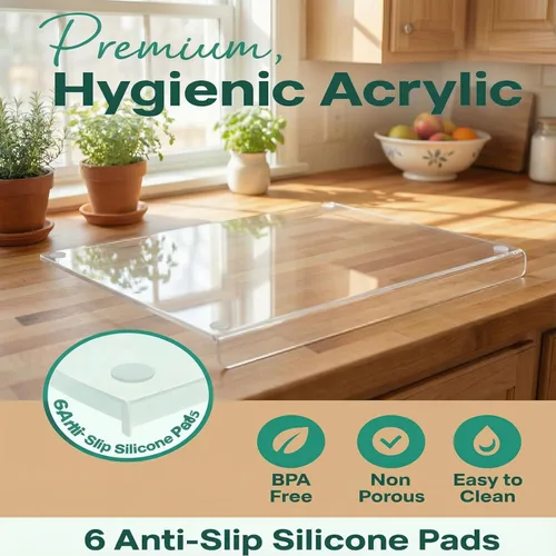 Vista 2 de Tabla de cortar acrílica con borde de mostrador – Pequeña (30 x 40 cm / 12" x 16") Tabla de cortar de cocina transparente sin contenedor, duradera