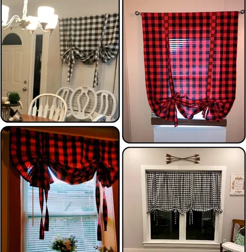 Vista 7 de Paquete de 2 cortinas a cuadros de búfalo, 42 x 63 pulgadas, cortinas de ventana con bolsillo para cortinero, cenefas ajustables para dormitorio