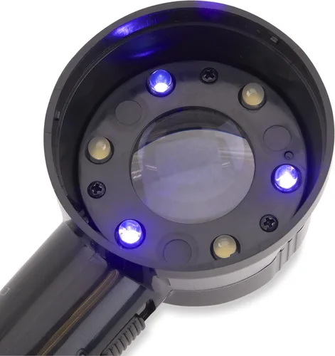 Vista 3 de Carson PRO Series MeasureLoupe 11.5x Lupa enfocable con luz LED y UV con escala de retícula y estuche de almacenamiento (CP-45)