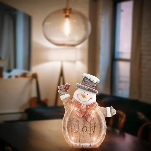 Vista 4 de Decoración navideña de muñeco de nieve para interiores Figura de muñeco de nieve con luces LED para decoraciones de vacaciones de invierno