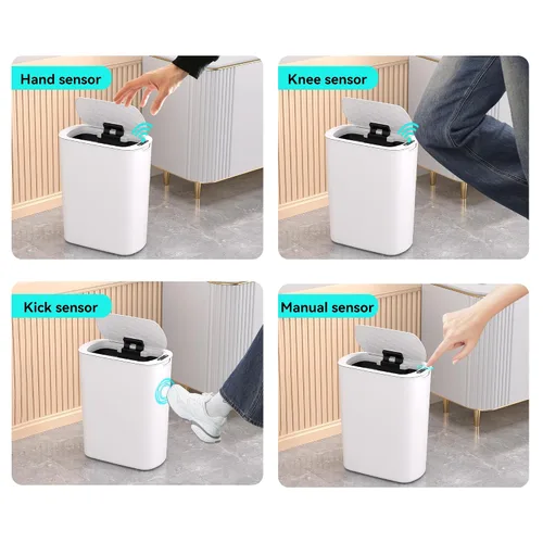 Vista 7 de Bote de basura automático de 5 galones con sensor de movimiento para baño, con tapa, sin contacto, elegante, delgado, de plástico, para cocina
