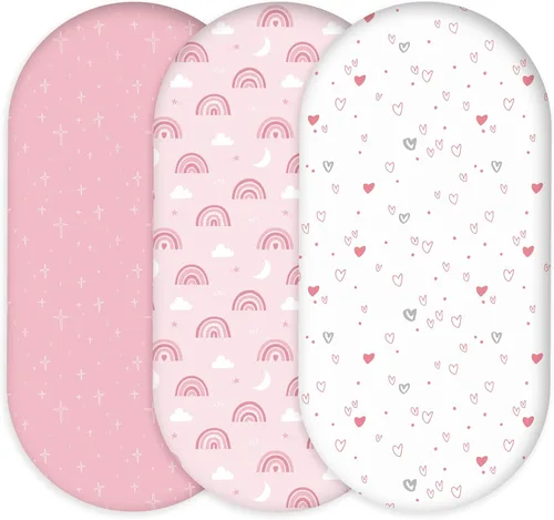 Vista 39 de Sábanas Florales para Moisés de Niña Paquete de 3, Sábana Ajustable para Colchón Transpirable y Cómoda, Moisés de Viaje Elástico y Moderno, Sábanas