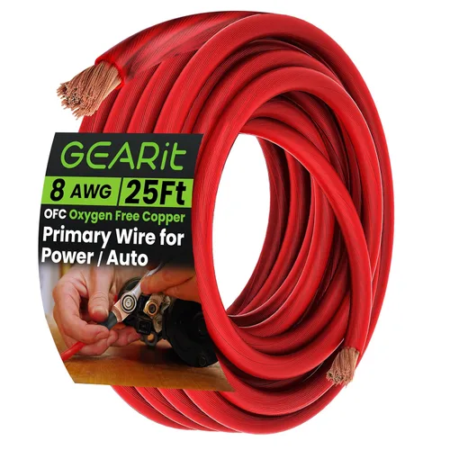 Vista 9 de GEARit Cable de calibre 8, cobre libre de oxígeno OFC (50 pies cada uno, negro/rojo translúcido) 8 AWG - Cable primario automotriz