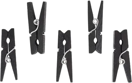 Vista 7 de Restaurantware Pinzas negras de 1.2 pulgadas, 50 mini pinzas para la ropa, desechables, resistentes, clips de madera de bambú negro, grado