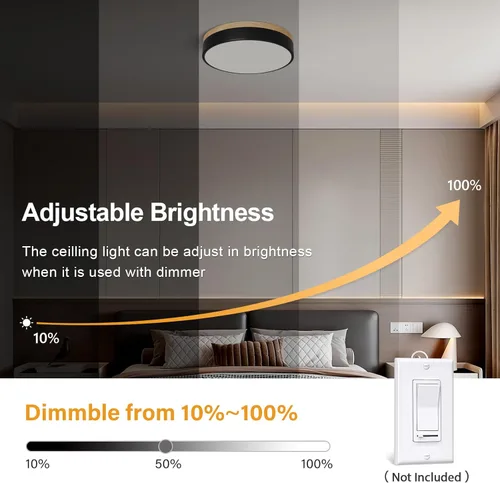 Vista 7 de Moderna lámpara de techo de madera regulable, lámpara de techo redonda negra LED empotrada, lámpara de techo minimalista para cocina, dormitorio