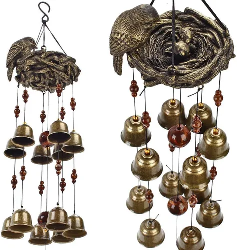 Vista 2 de Campanas de viento de nido de pájaros, campanas de pájaros con 12 campanillas de viento para regalo de amor de la Madre Gloriosa, decoración