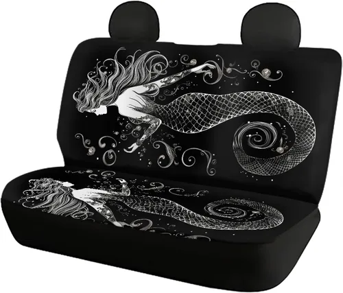 Vista 2 de Fundas de Asientos de Coche de Sirena Negra Juego Completo Delanteros y Traseros Banco Dividido Protección Protectores de Asientos de Auto Fundas