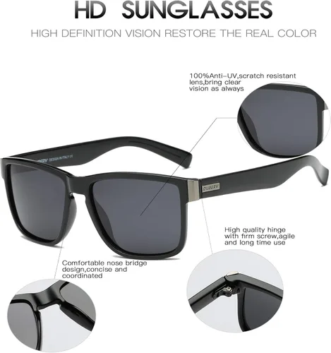 Vista 4 de DUBERY Gafas de sol polarizadas vintage para hombres y mujeres, gafas de sol cuadradas retro D518