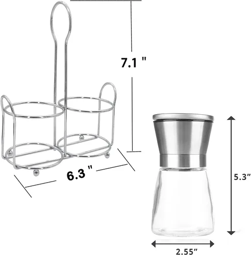Vista 5 de Juego de molinillo de sal y pimienta de acero inoxidable de alta calidad, coctelera de vidrio corta, molinillo de pimienta y molino de sal