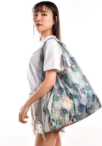 Vista 7 de ALIMITOPIA Totalizadores impermeables plegables reutilizables de los bolsos del poliéster del supermercado con la bolsa del uno mismo