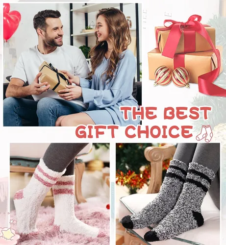 Vista 6 de Eyean Calcetines mullidos para mujer, suaves, cálidos, esponjosos, para invierno, para dormir, térmicos, casuales, acogedores, para el hogar