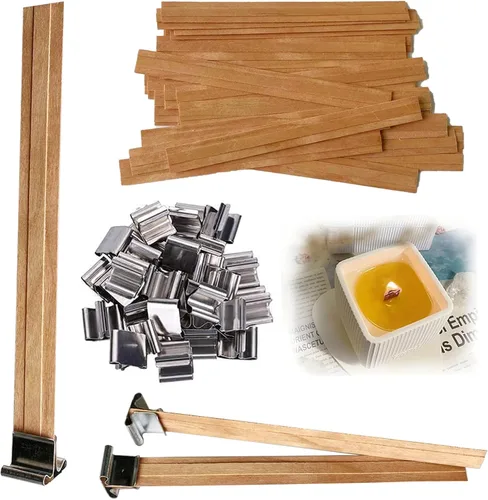 Mechas de madera de doble capa para hacer velas, 30 juegos de mechas de madera con base, mecha de vela de madera