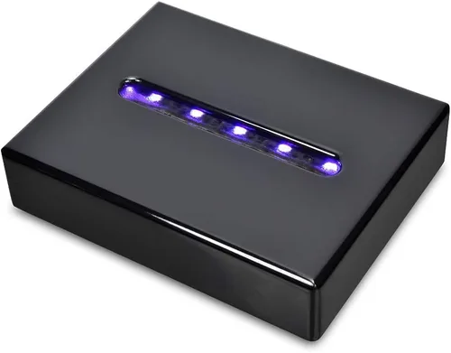 Vista 6 de Pedestal de 5 luces LED – Base programable de satén negro mate con alimentación AC/USB – para arte de cristal 3D – Trofeo, Orbe y bases de luz