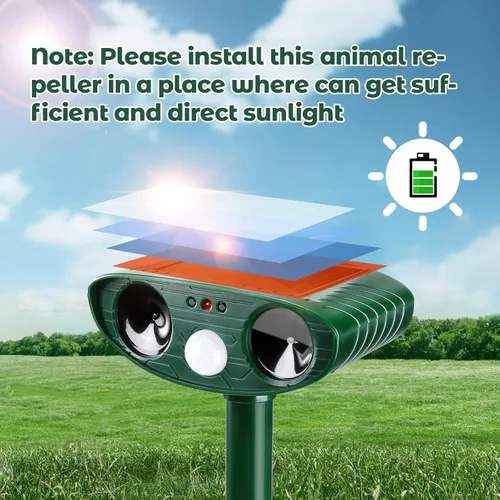 Vista 5 de 4 Pack Solar Ultrasonic Animal Repellent Outdoor Deer Repellent Devices Cat Repeller Raccoon Deer Deterrent for Squirrel, Rabbit, Dog, Waterproof