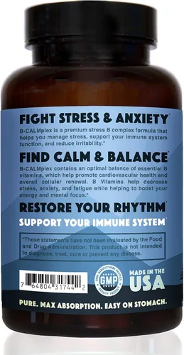 Vista 2 de Natural Rhythm B-CALMplex, mezcla única de vitaminas B, el complejo B apoya la función nerviosa adecuada y la relajación, suministro de 3 meses, 90