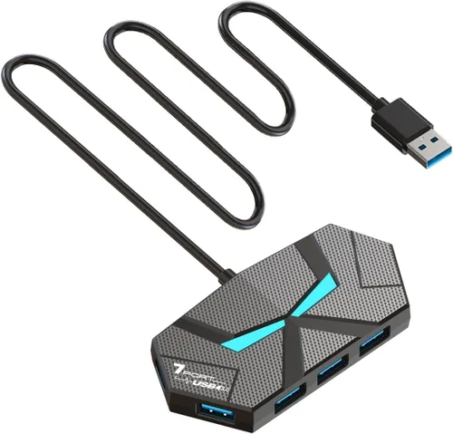 Vista 5 de Hub USB 3.0, concentrador USB de 4 puertos, divisor USB, extensor USB con puerto de alimentación para laptop, PC, Xbox, Gamepad, unidad flash, disco