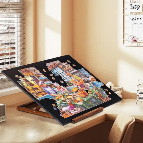 Vista 8 de Tektalk Tablero de Rompecabezas Plegable con Soporte/Base Ajustable de 3 Ángulos, Tapete de Rompecabezas Portátil Ligero con Caballete de Madera