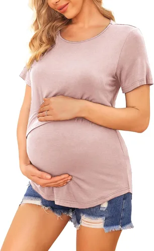 Vista 3 de Ekouaer Camisetas de lactancia de manga corta para mujer, de doble capa, tallas S-XXL