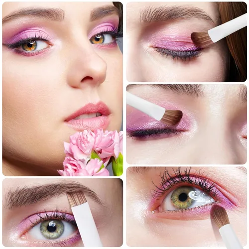 Vista 5 de Juego de brochas de maquillaje de ojos, 6 piezas de brochas profesionales para mezclar sombra de ojos, para corrector, cejas, delineador de ojos