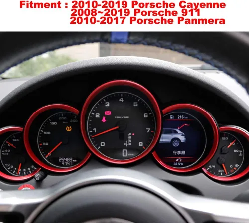 Vista 7 de GTINTHEBOX 5 anillos de cubierta de borde de tablero interior rojo para Porsche Cayenna 2010-2016, Porsche 911 2008-2019, Porsche Panamera 2010-2016