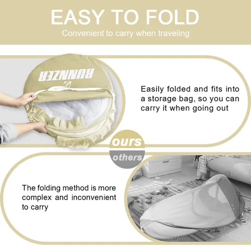 Vista 8 de L RUNNZER Tienda de campaña de seguridad para cuna, toldo desplegable para cuna para evitar que el bebé salga, mosquitera con marco resistente