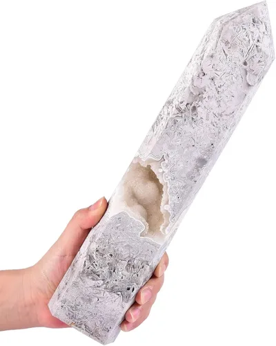 Vista 32 de AMOYSTONE Torre de obelisco de cristal curativo extra grande de aventurina azul con punta de cristal, decoración Reiki 1-1.2 KG