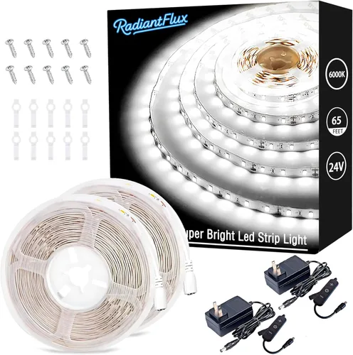 Vista 25 de Kit de iluminación debajo del gabinete Tiras pequeñas de luz LED de 10 pies blancas, tira de luces LED flexible regulable, 180 LED, súper brillantes