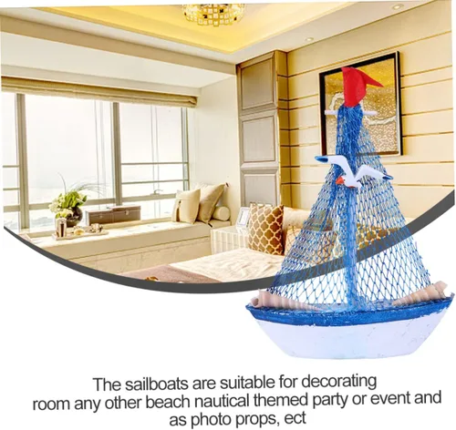 Vista 6 de NUOBESTY 4 piezas de mini velero de madera, modelo de barco de vela en miniatura, barcos náuticos, decoraciones para playa náutica, playa, costera