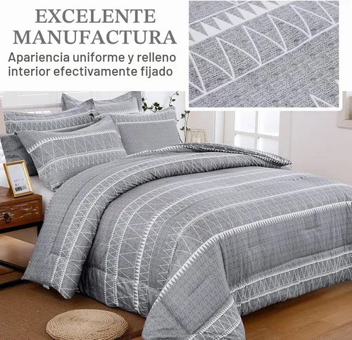 Vista 3 de WONGS BEDDING Juego de edredón negro tamaño matrimonial, edredón reversible bohemio a rayas de plumón alternativo para cama matrimonial, 3 piezas
